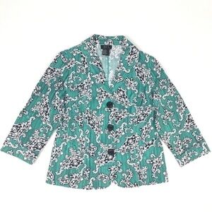 RQT Jacket Blazer Vintage Style Paisley Stripe 3 Button Aqua Teal Petite Small